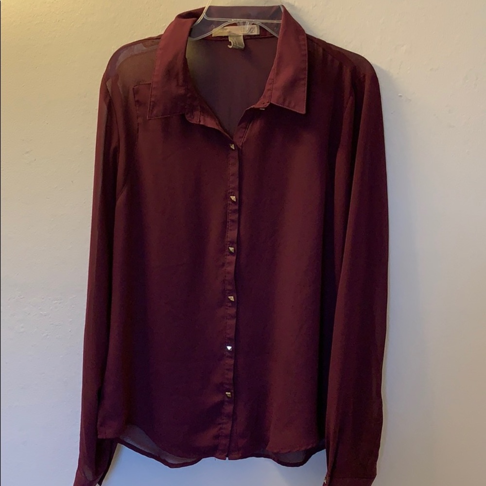 Forever 21 Magenta Sheer Button Down Blouse